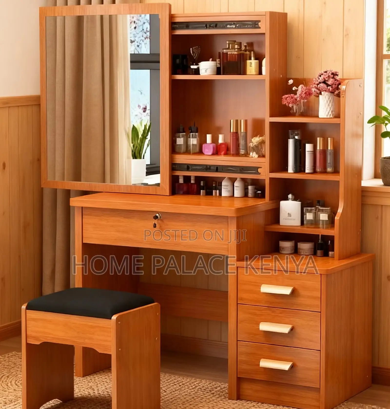 Vanity Table: Brown Makeup Vanity Table With Hidden Storage
