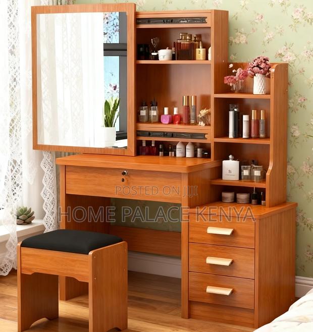 Vanity Table: Brown Makeup Vanity Table With Hidden Storage - thumbnail 7
