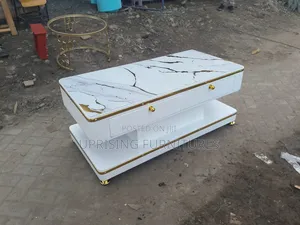 Luxury White Coffee Table With Gold Marble Top