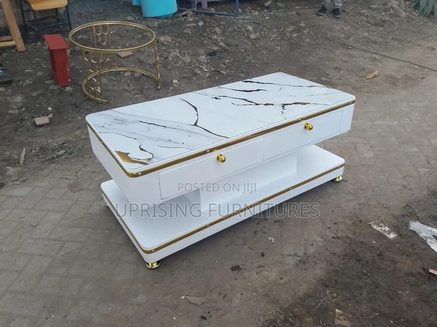 Luxury White Coffee Table With Gold Marble Top