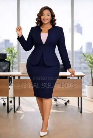 Fitted Two-Piece Skirt Suit Featuring a Collarless Blazer