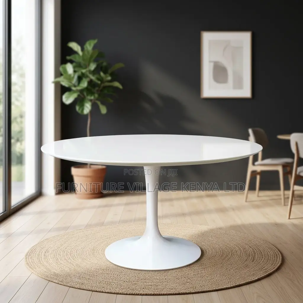 Round White Home Dining Table.
