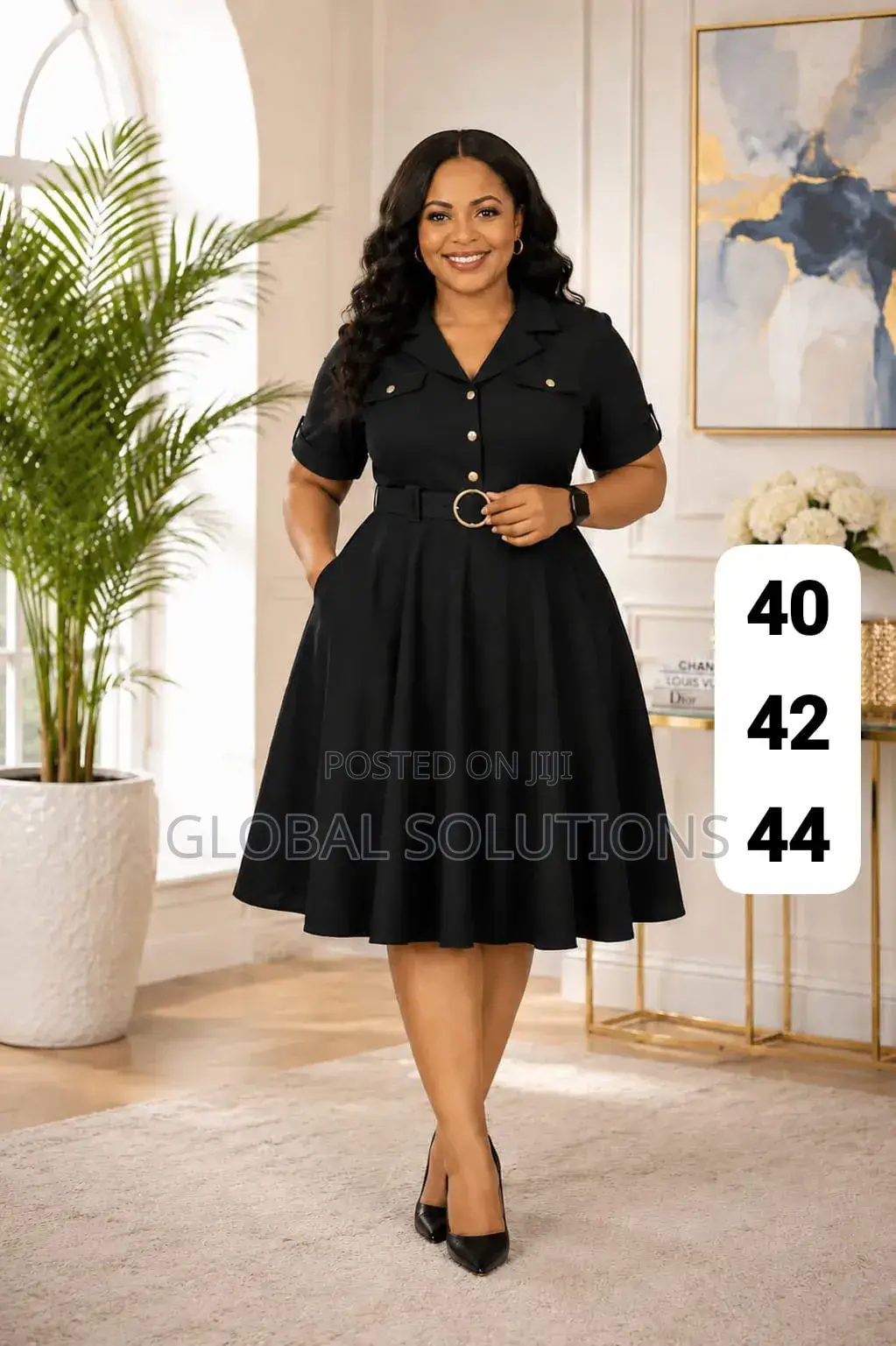 A-Line Midi Dress Features a Classic Collared Neckline