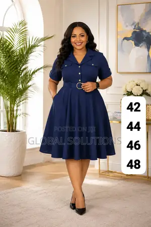 A-Line Midi Dress Features a Classic Collared Neckline