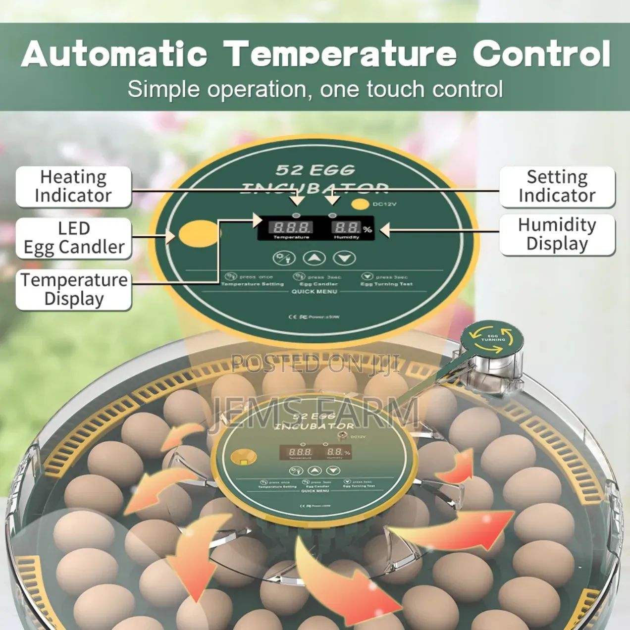 Fully Automatic 52 Egg Incubator Ac/Dc