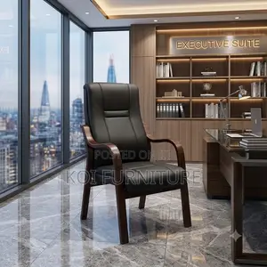 Office Chairs Leather High Backrest Office Seat With Wooden Armrests