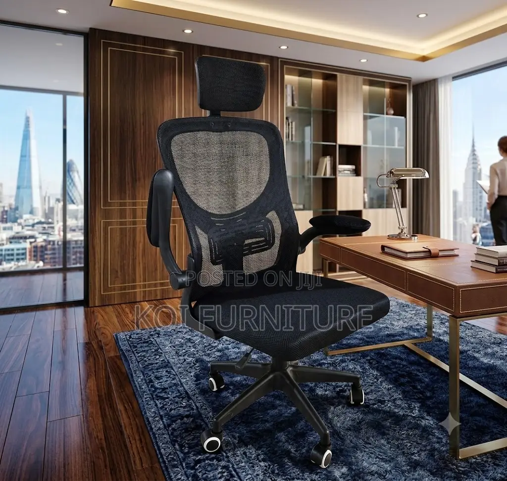 Office Chairs; Orthopedic Fabric Office Chair Featuring Flip Armrest