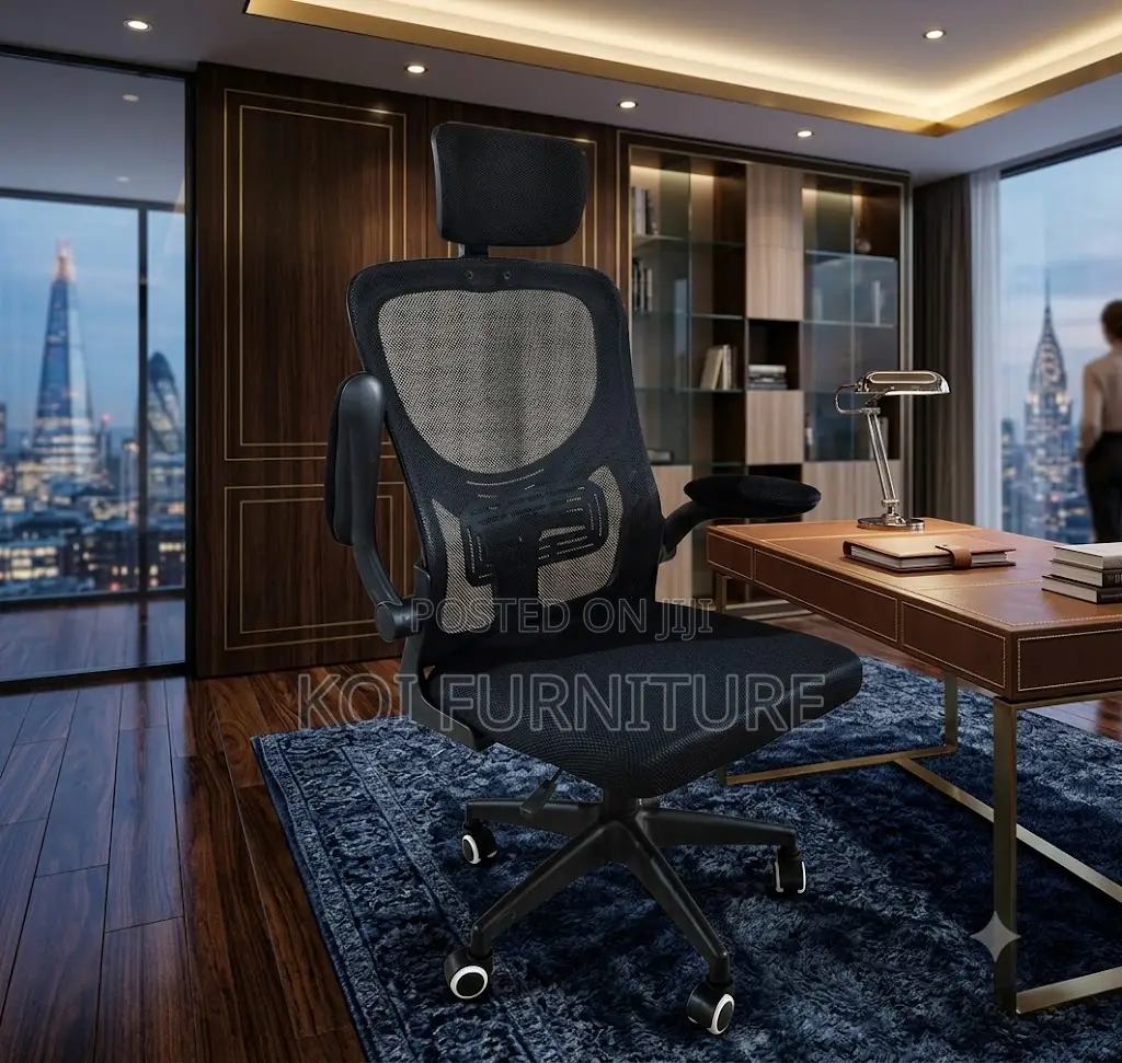 Office Chairs; Orthopedic Fabric Office Chair Featuring Flip Armrest