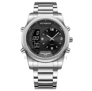 Silver Foxbox Dual Time Gents Watch