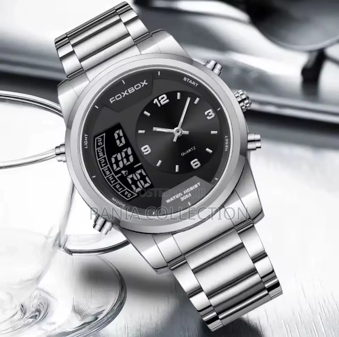 Silver Foxbox Dual Time Gents Watch