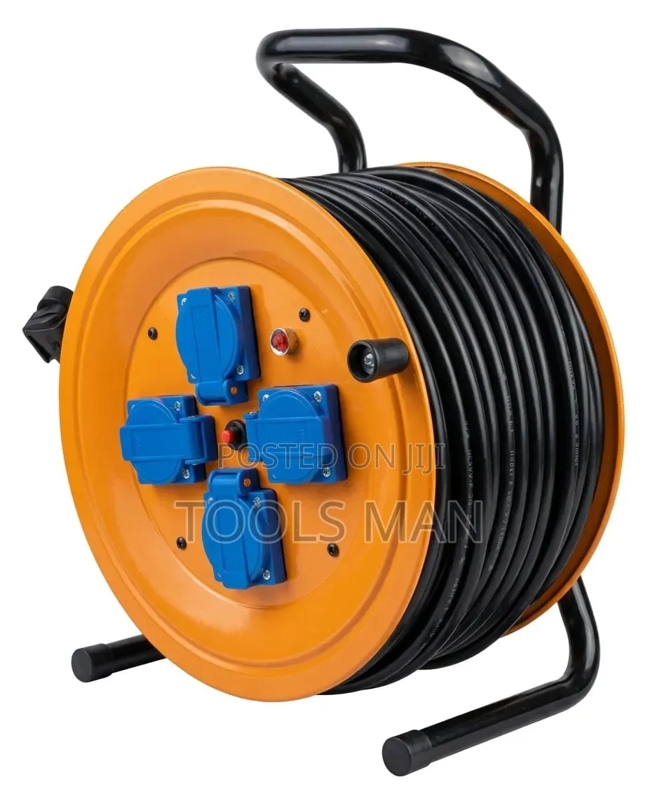 Heavy Duty Industrial Cable Reel Extension - 4 Sockets Weatherproof.