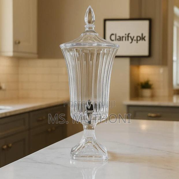 *5ltr Luxury Ribbed Crystal Glass Beverage Dispenser With Tap Lid