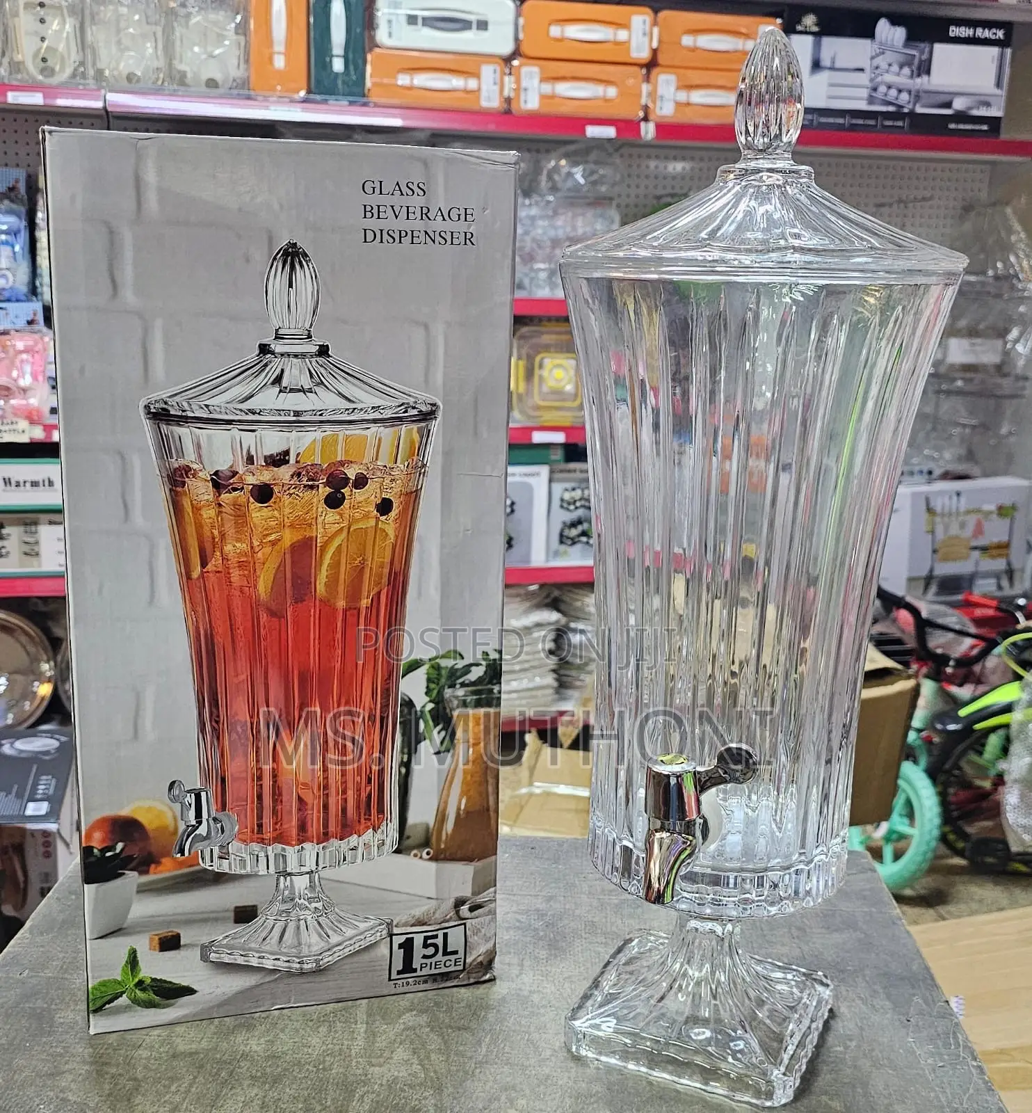 *5ltr Luxury Ribbed Crystal Glass Beverage Dispenser With Tap Lid