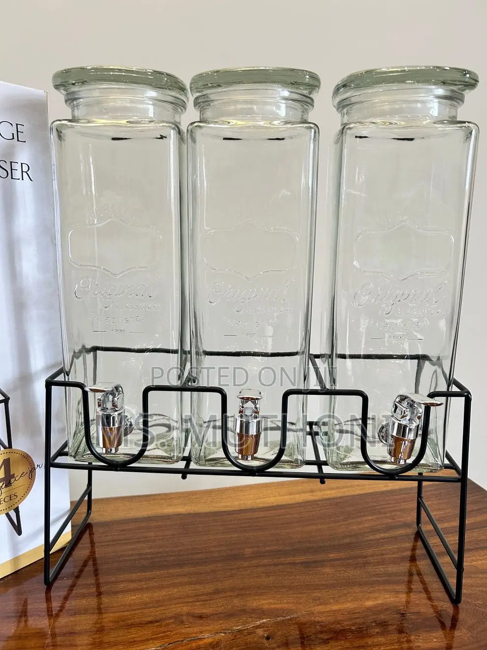 Vintage Triple Glass (2.2 L Each )Drink Dispenser With Stand