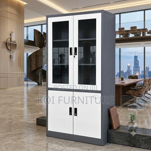 Office Cabinet; Two Doors Grey Office Cabinet With Shelves Views - thumbnail 2