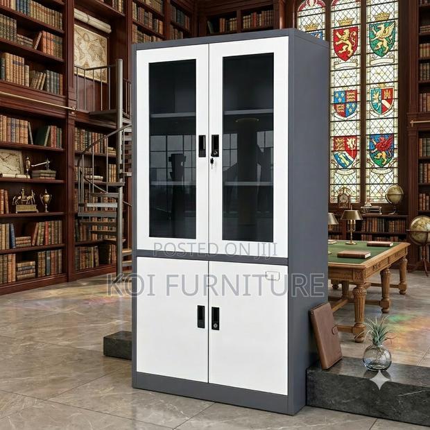 Office Cabinet; Two Doors Grey Office Cabinet With Shelves Views - thumbnail 4