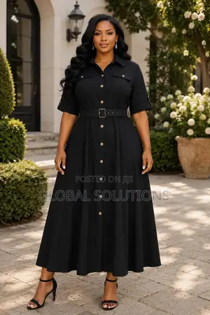 Short-Sleeved, Belted Shirt-Style Maxi Dresses