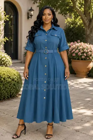 Short-Sleeved, Belted Shirt-Style Maxi Dresses