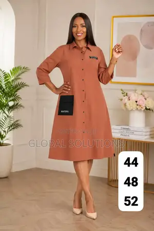 Button-Down Midi Shirt Dresses With a Contrasting Black Patch Pocket