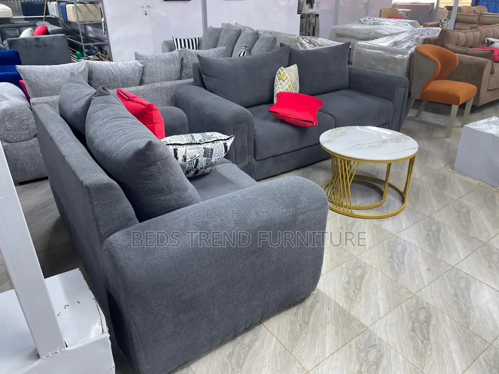 5-Seater 3+2 Butterfly Design Sofa Set Grey Upholstery
