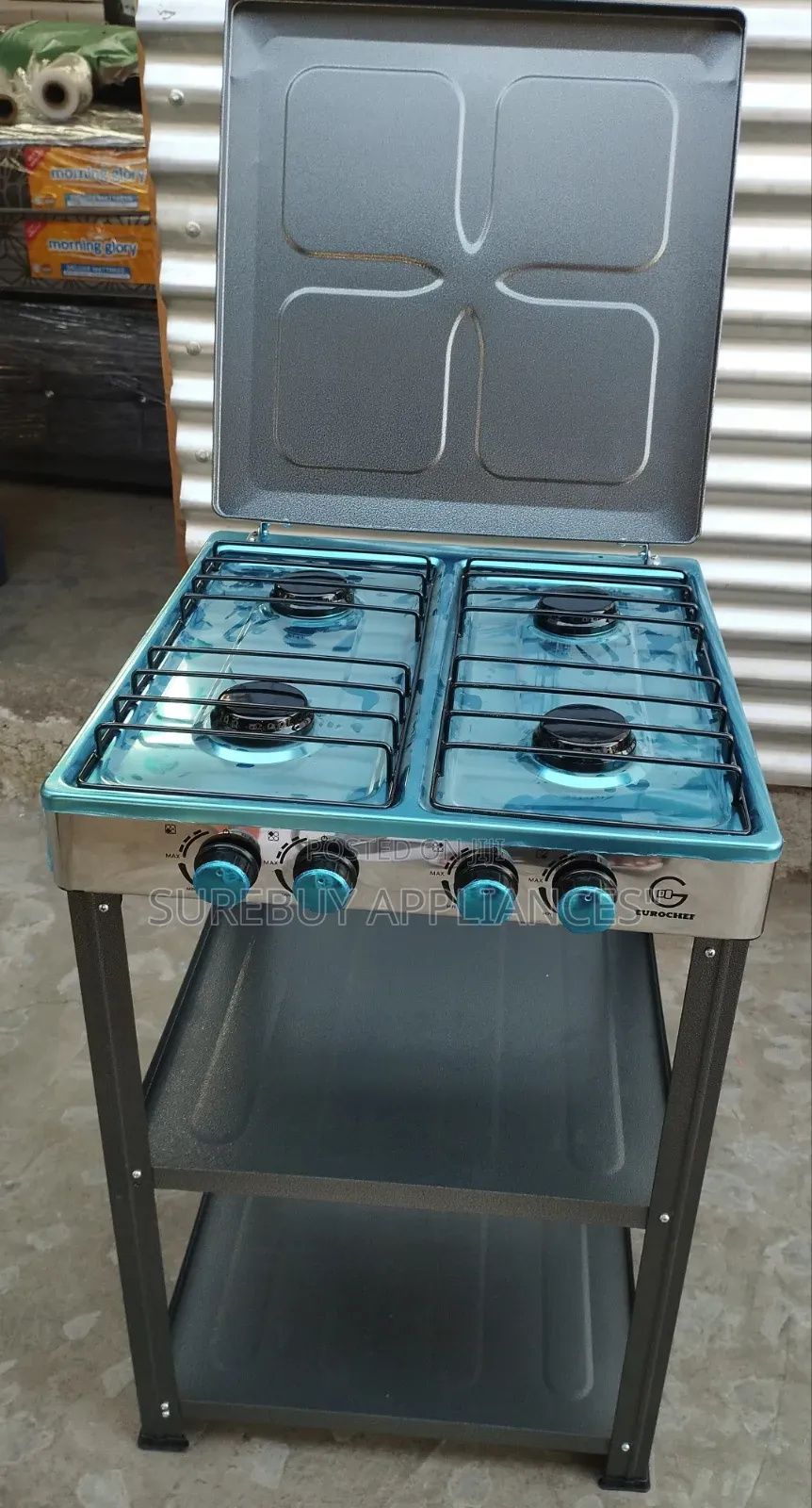 Eurochef 4 Burner Full Gas Cooker With Storage Shelves