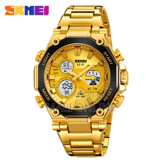 Watch Dual Time Led Display Stainless Steel Stopwatch Alarm Skmei 2210