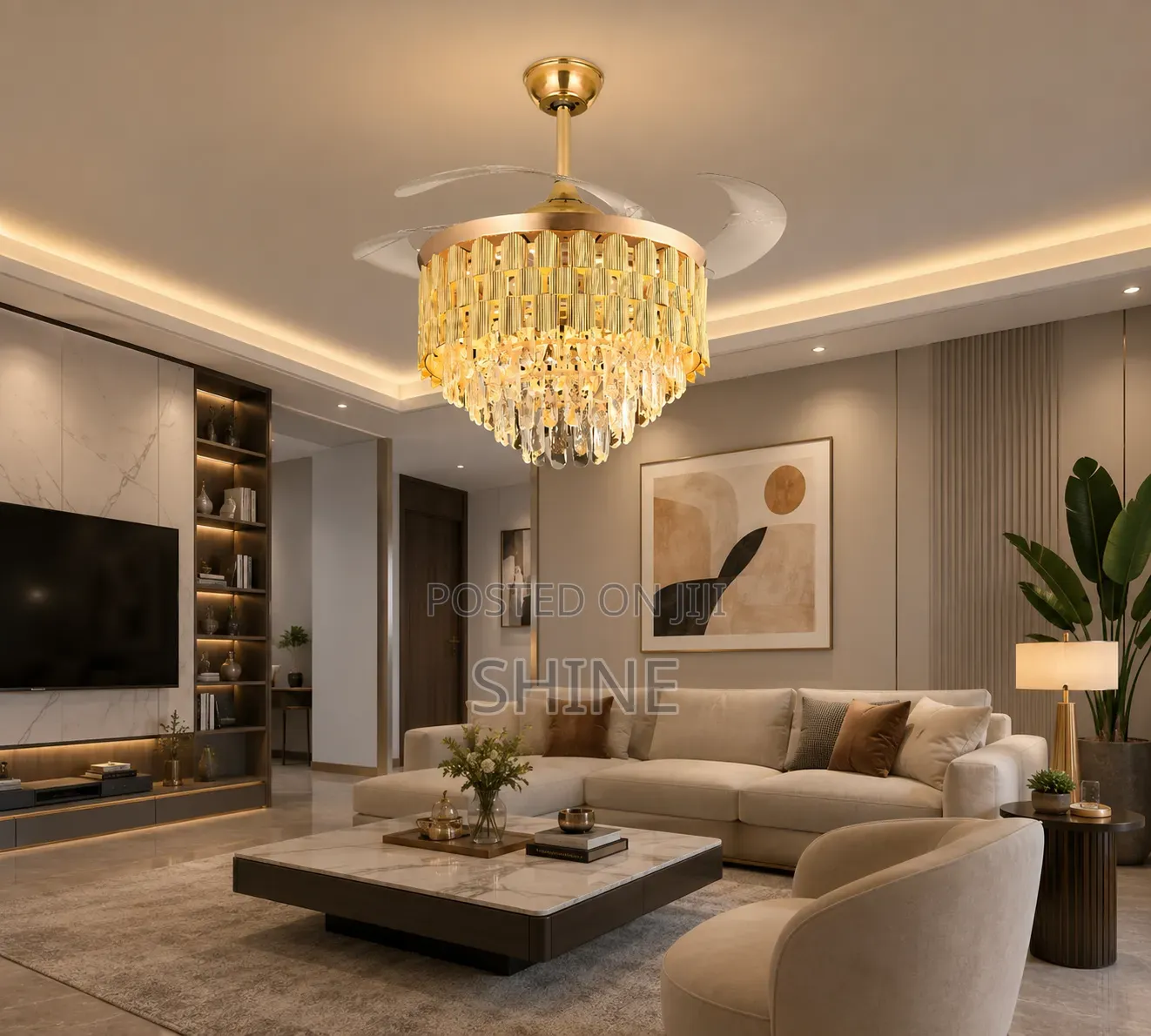 Modern French Luxury Chanderlier With Fan and Bluetooth