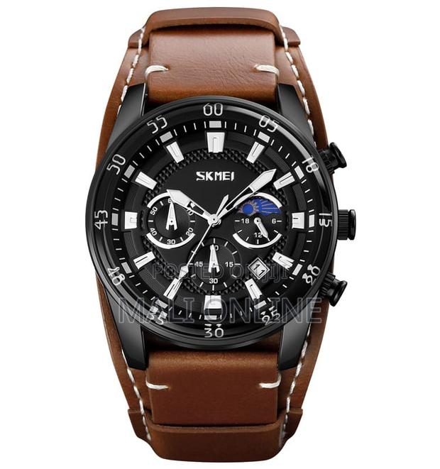 Skmei 9249 Gents Chronograph Leather Watch 45mm Quartz Moon Phase Dial