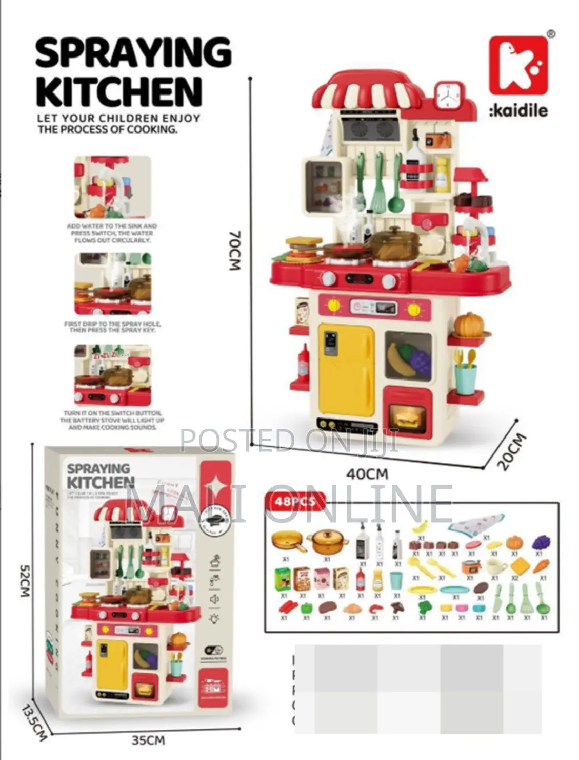 Kids Kitchen Playset 70cm Tall With Running Water 48 PCS Playing Toys