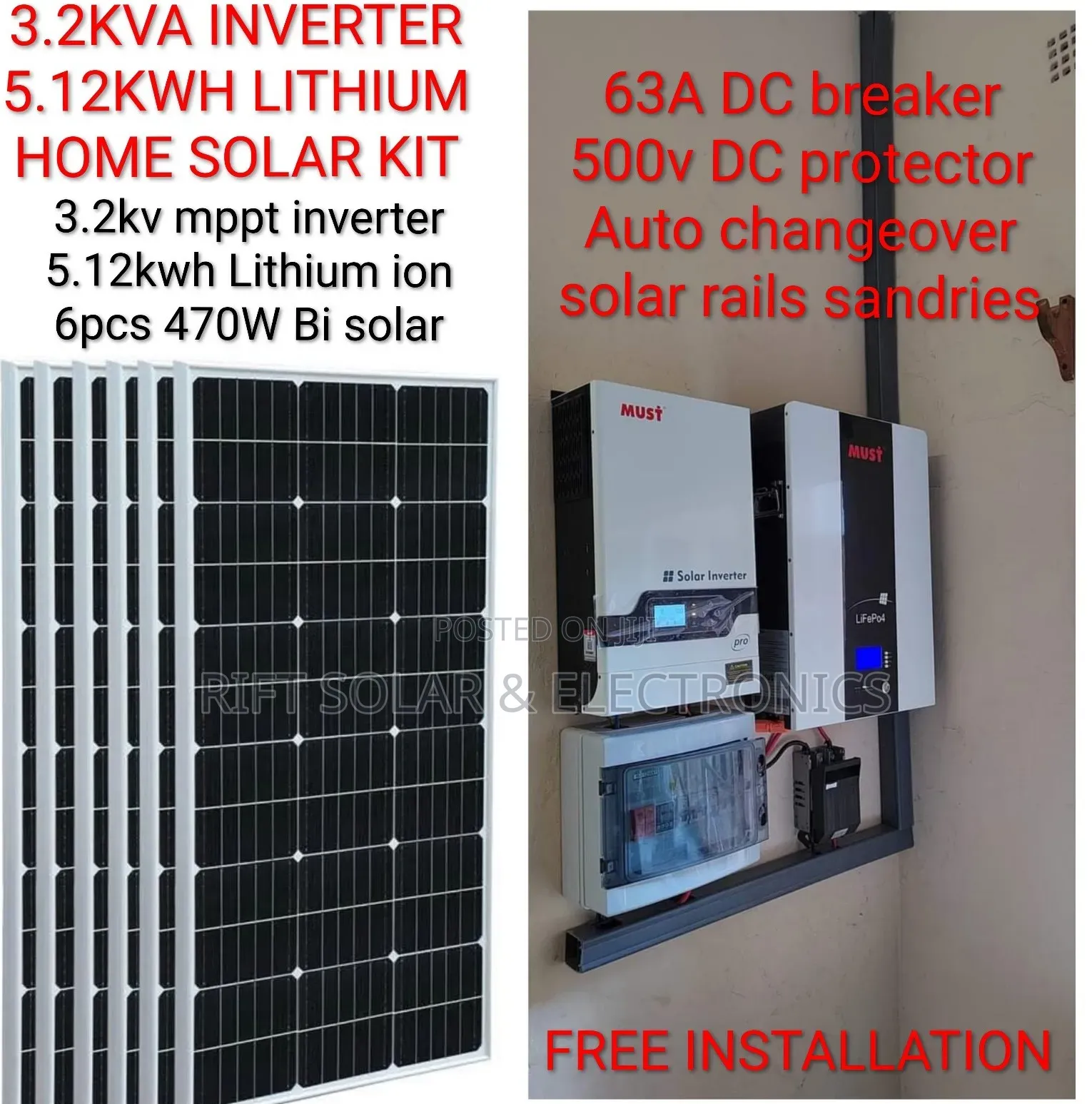 3.2kva Hybrid Inverter - 5.12kwh Lithium Battery -(6)470w Solar System