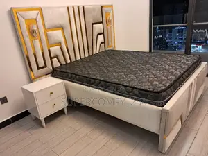 Extended Headboard Bed With Lights and Drawers