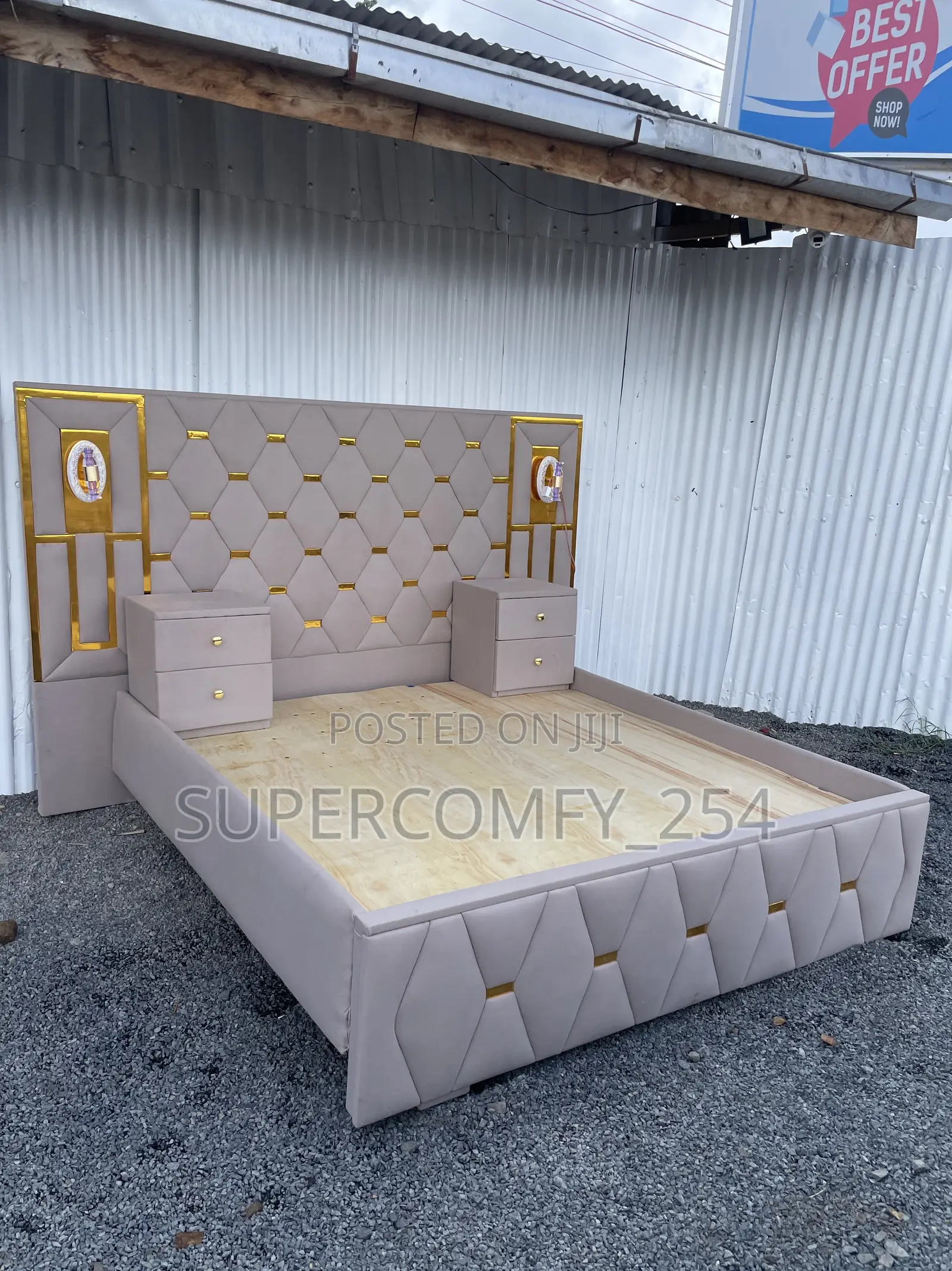 Extended Headboard Bed With Lights and Drawers