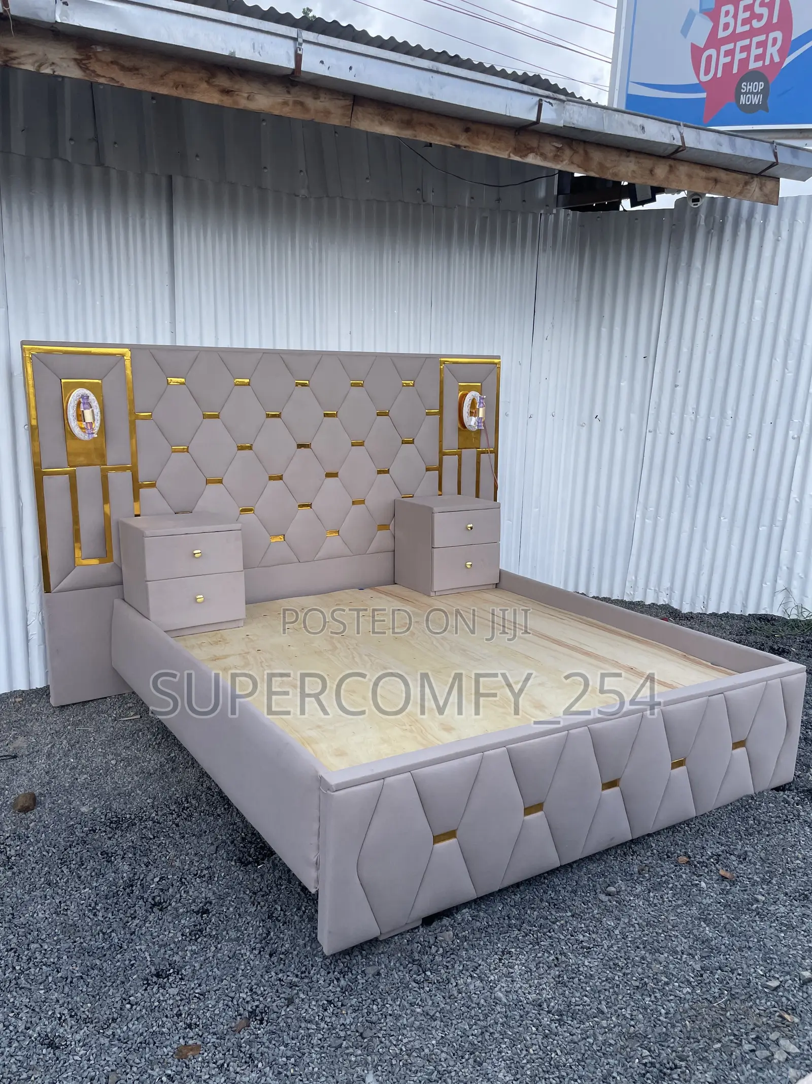 Extended Headboard Bed With Lights and Drawers