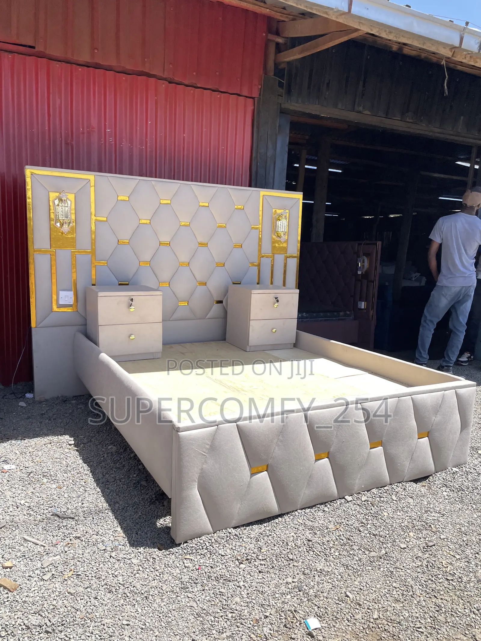 Extended Headboard Bed With Lights and Drawers