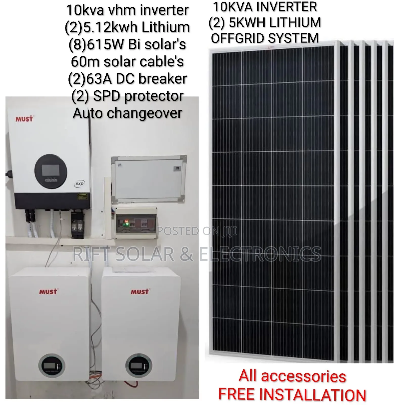 10 Kva VHM Hybrid - (2) 5.12kwh Lithium Battery - (8)615w Bifacial Kit