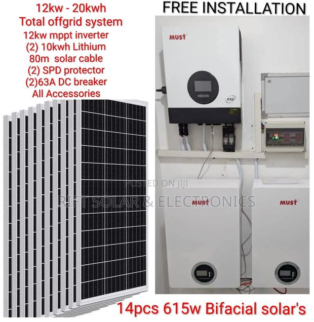 12kva VHM Inverter - (2) 10kwh Lithium Battery - (14)615w Solar System