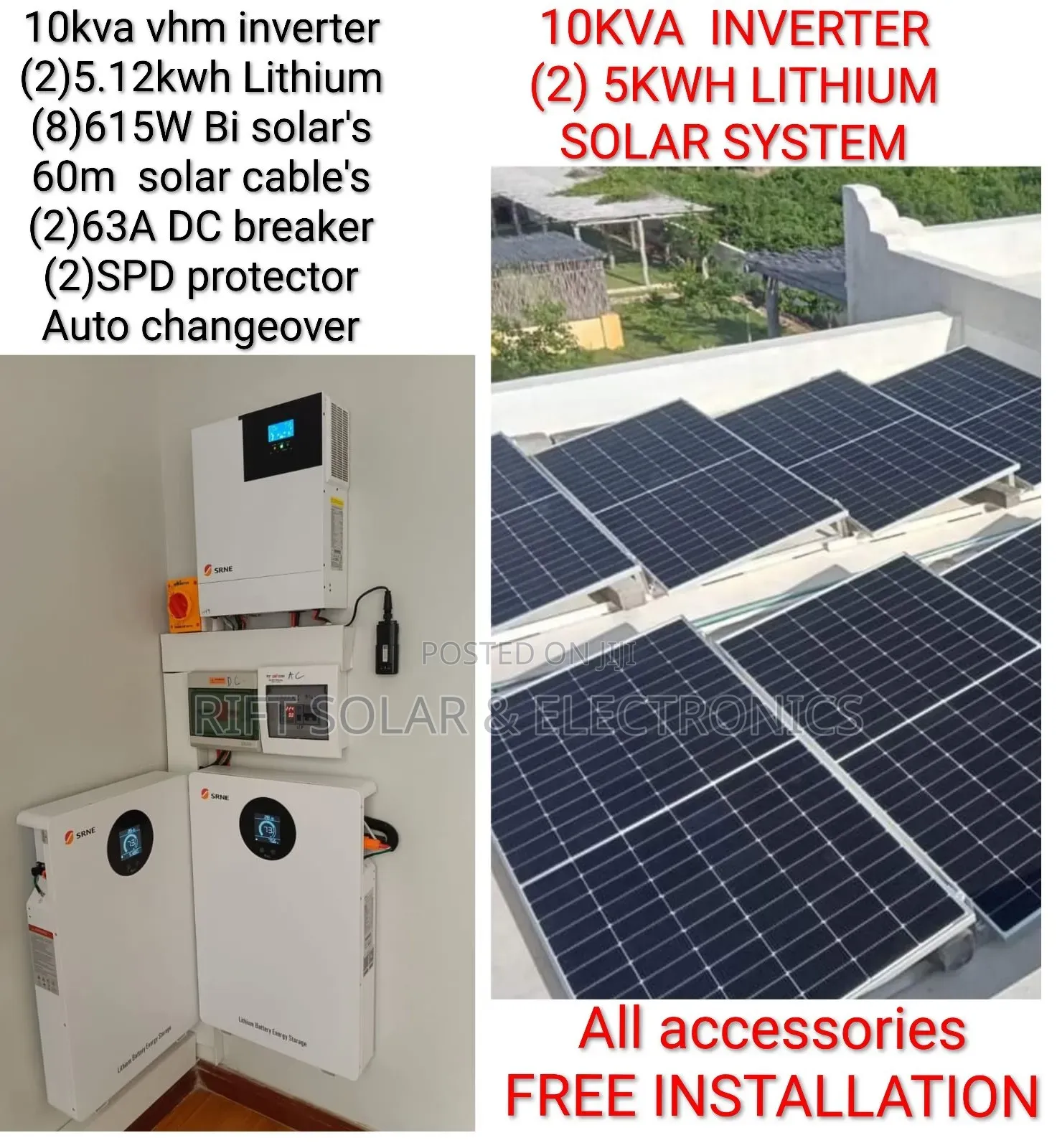 10kva Inverter - (2) 5.12kwh Lithium Battery - (8)615w Solar Panels