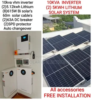 10kva Inverter - (2) 5.12kwh Lithium Battery - (8)615w Solar Panels