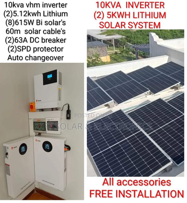10kva Inverter - (2) 5.12kwh Lithium Battery - (8)615w Solar Panels