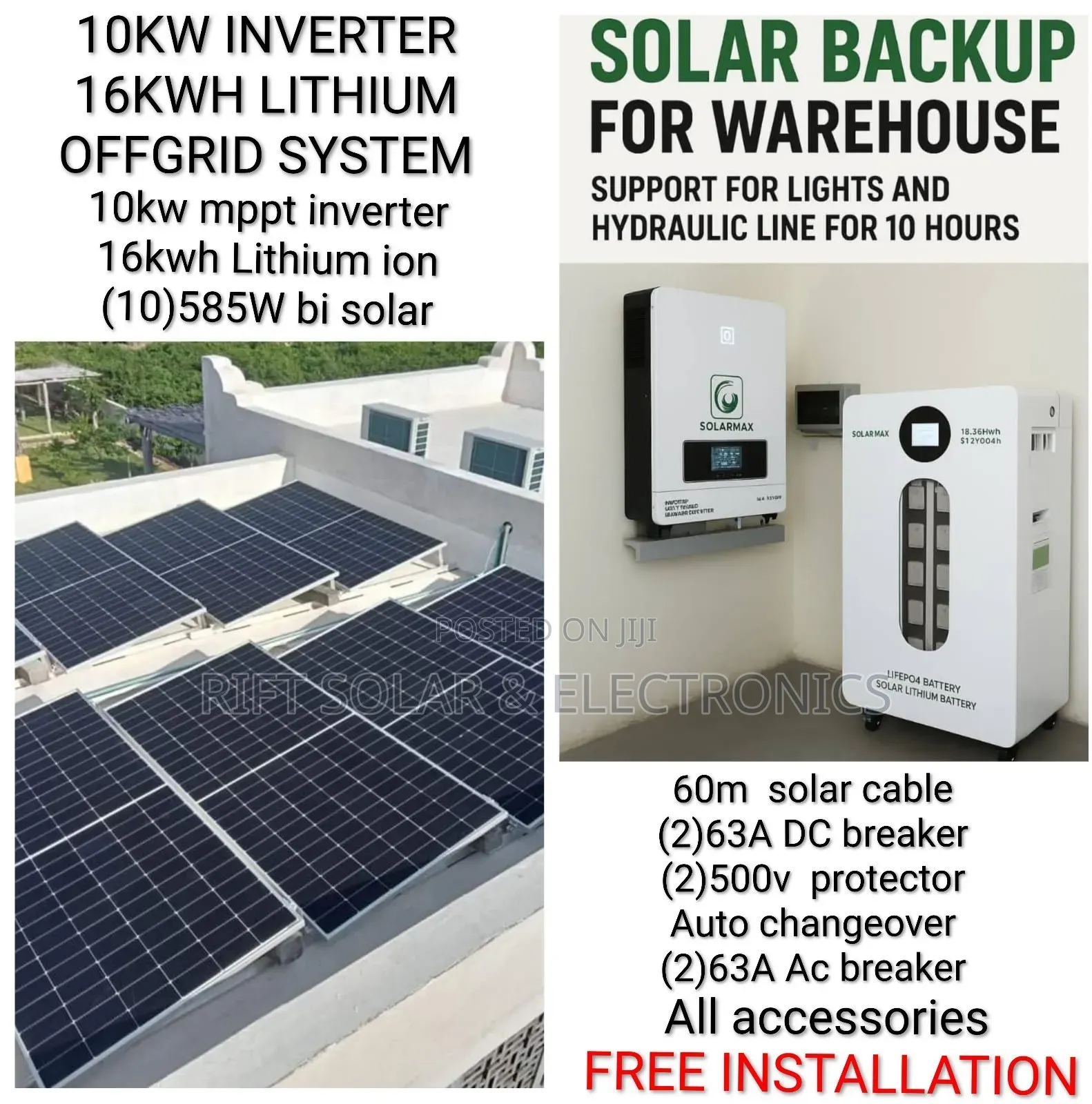 10kva VHM Inverter - 16kwh Lithium Battery - (10) 585w Bifacial Solar