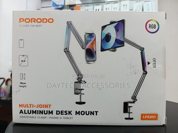 Porodo Aluminum Desk Mount Adjustable Clamp for Phone Tablet