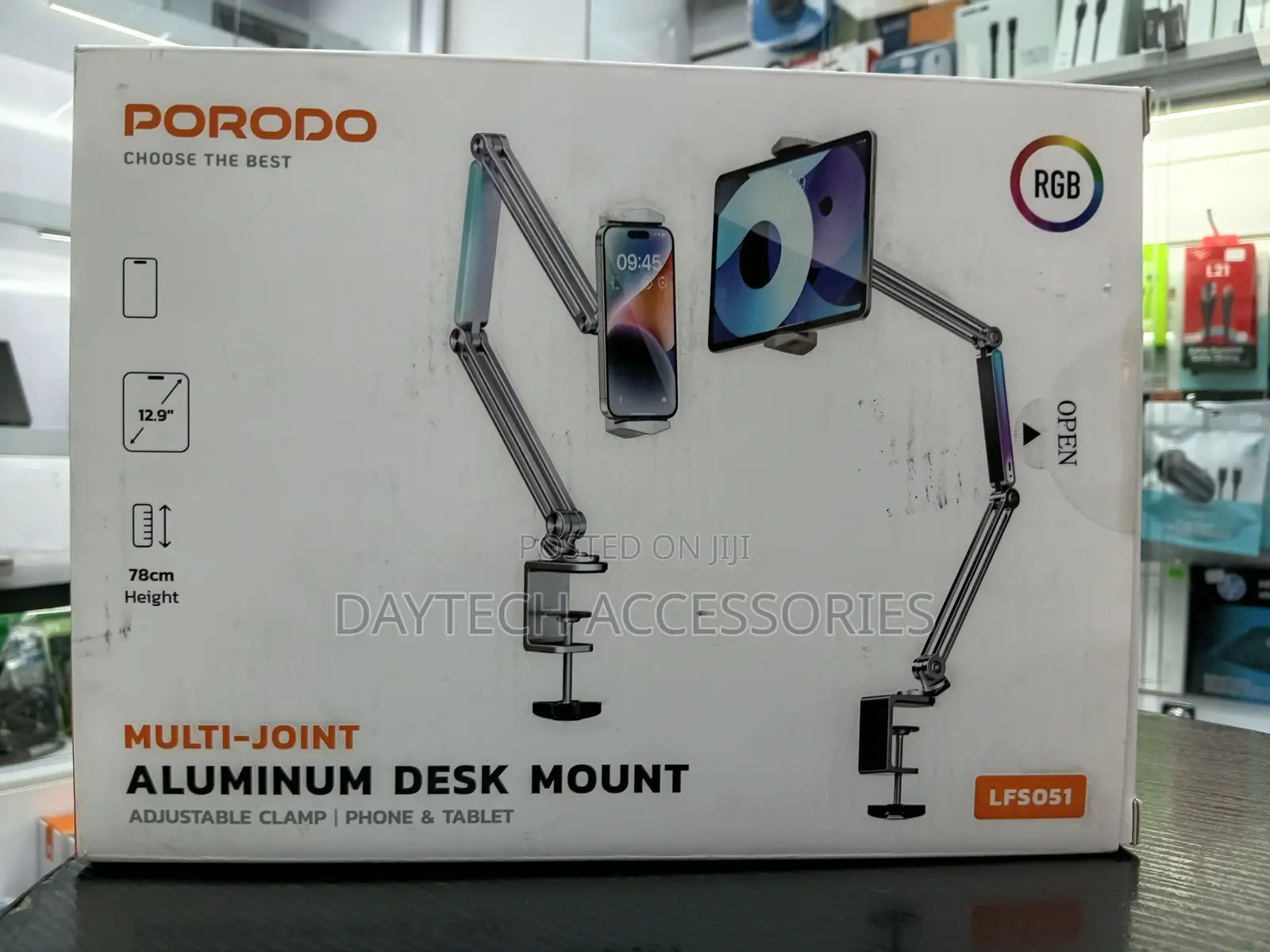 Porodo Aluminum Desk Mount Adjustable Clamp for Phone Tablet