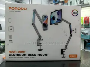 Porodo Aluminum Desk Mount Adjustable Clamp for Phone Tablet