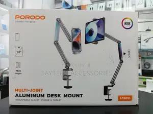 Porodo Aluminum Desk Mount Adjustable Clamp for Phone Tablet