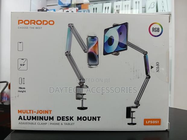This Is a Porodo Lfs051 Multi-Joint Phone/Tablet Aluminum Desk Mount.