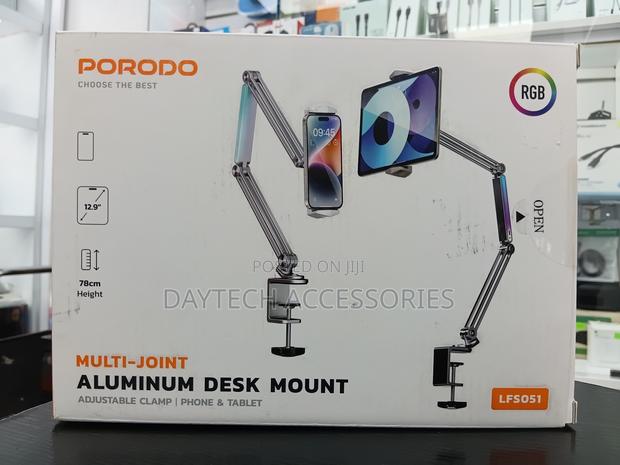 This Is a Porodo Lfs051 Multi-Joint Phone/Tablet Aluminum Desk Mount. - thumbnail 2