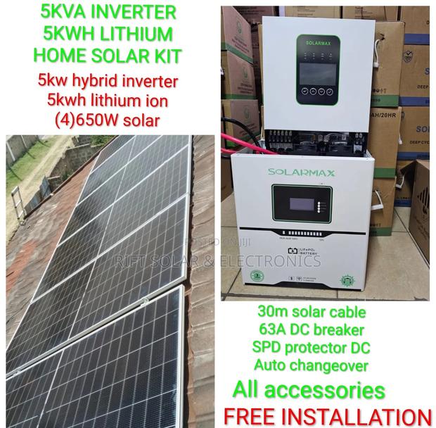 5kva Hybrid Inverter - 5.12kwh Lithium Battery - (6) 615w Solar System