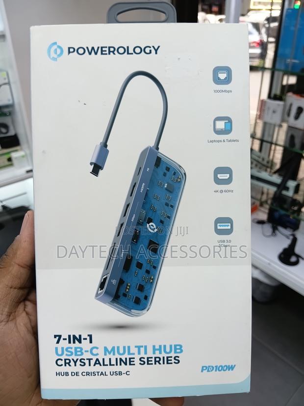 Powerology Crystalline Series 7 in 1 Usb-C Multi Hub - Transparent - thumbnail 2