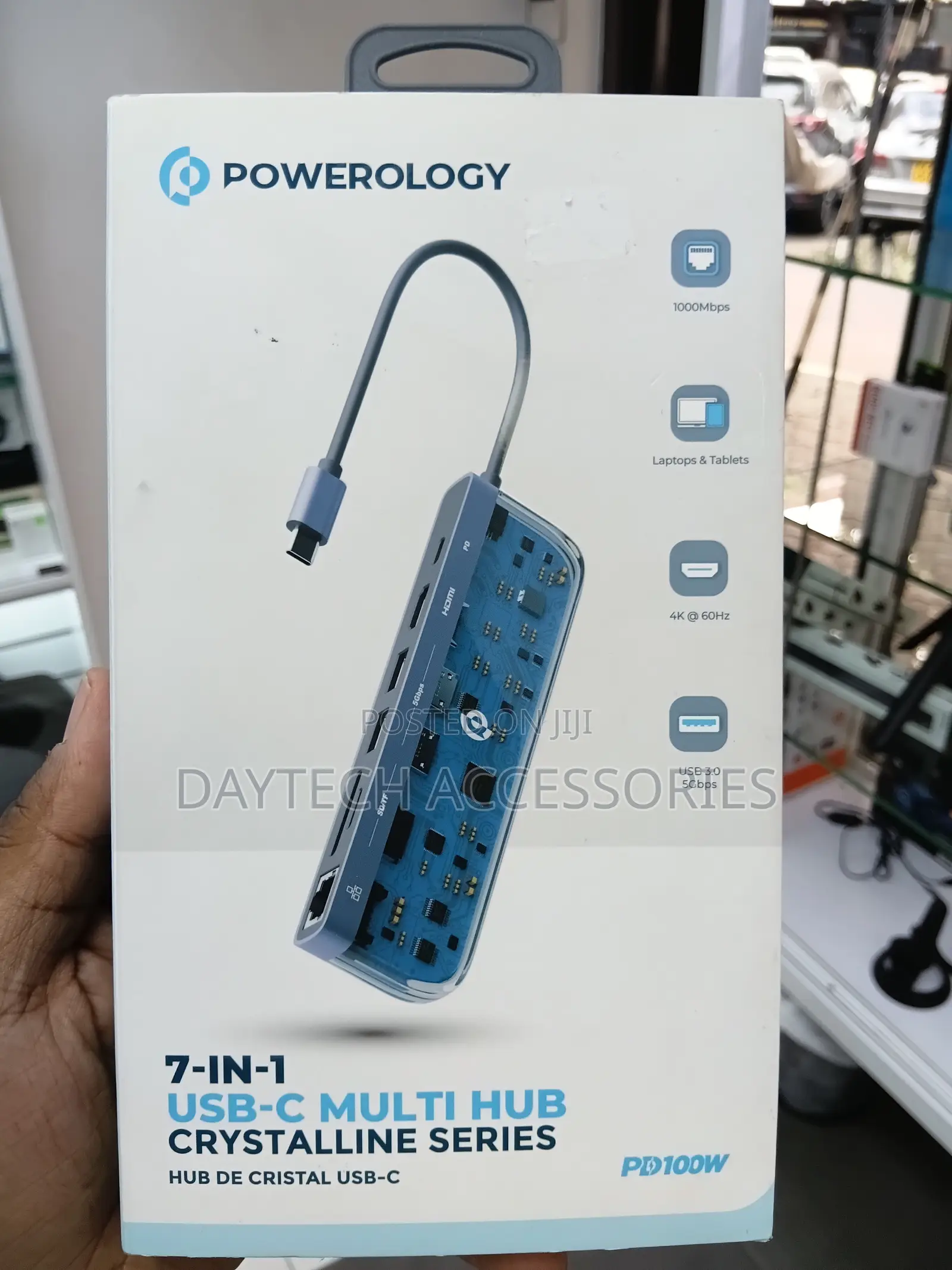 Powerology Crystalline Series 7 in 1 Usb-C Multi Hub - Transparent