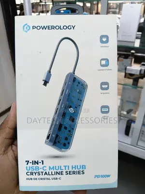 Powerology Crystalline Series 7 in 1 Usb-C Multi Hub - Transparent